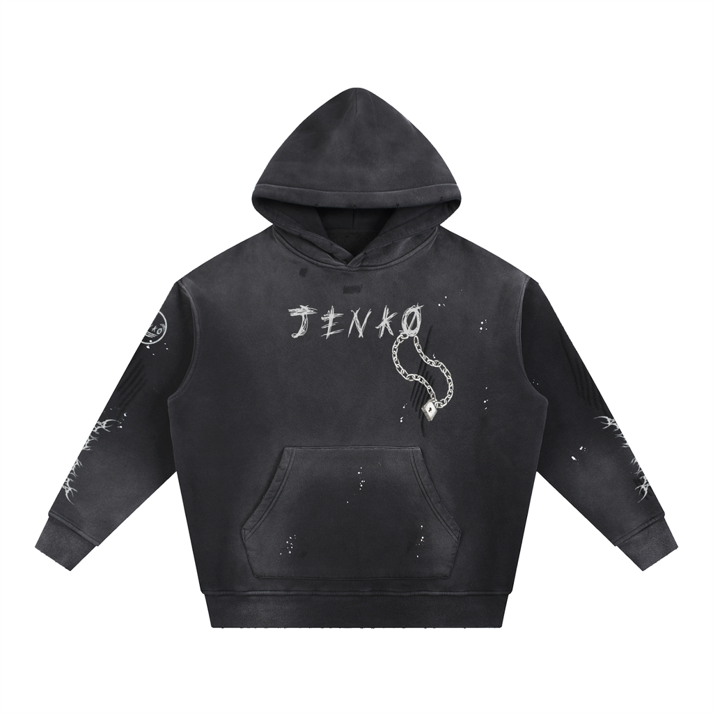 Vintage Washed Frayed Fleece Hoodie