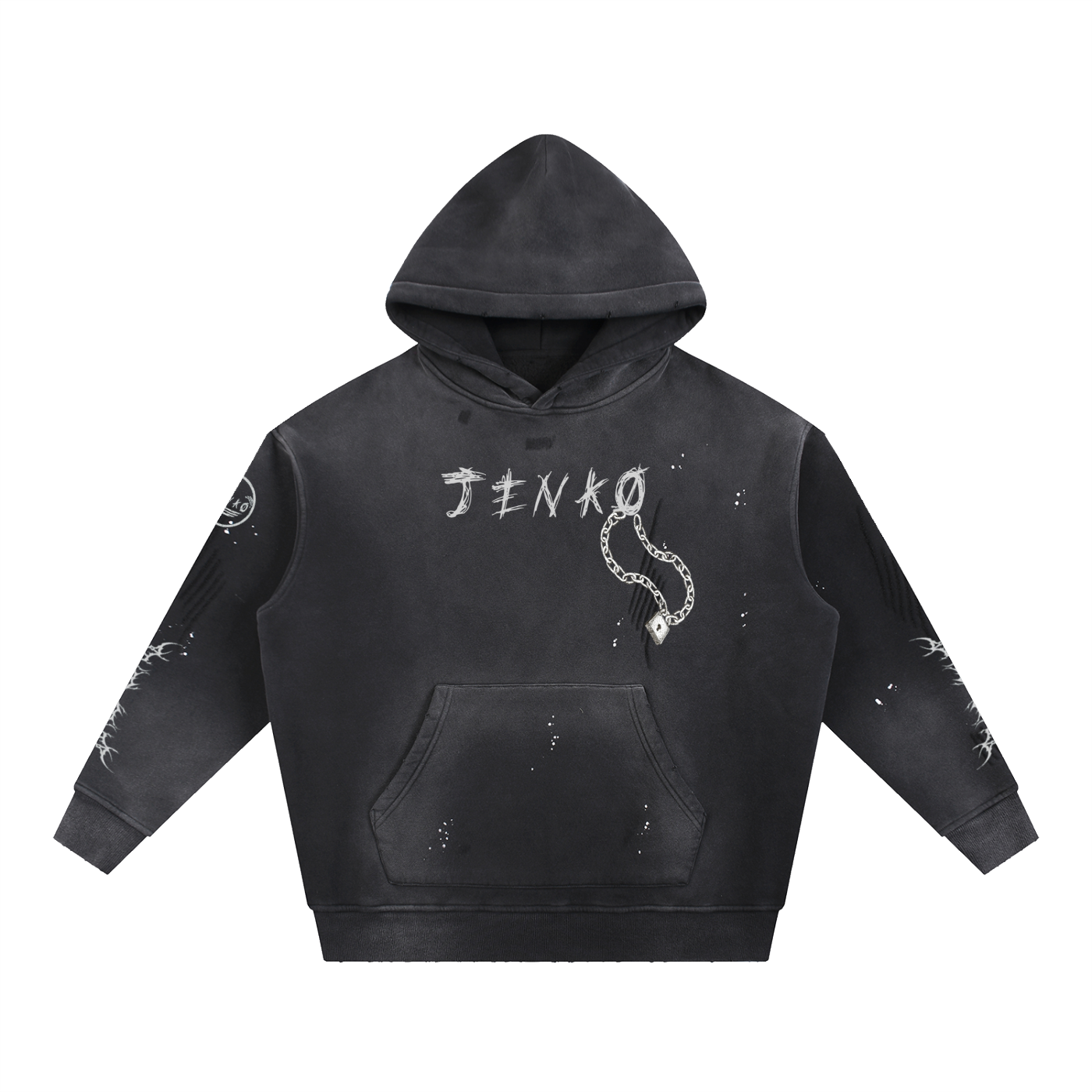 Vintage Washed Frayed Fleece Hoodie