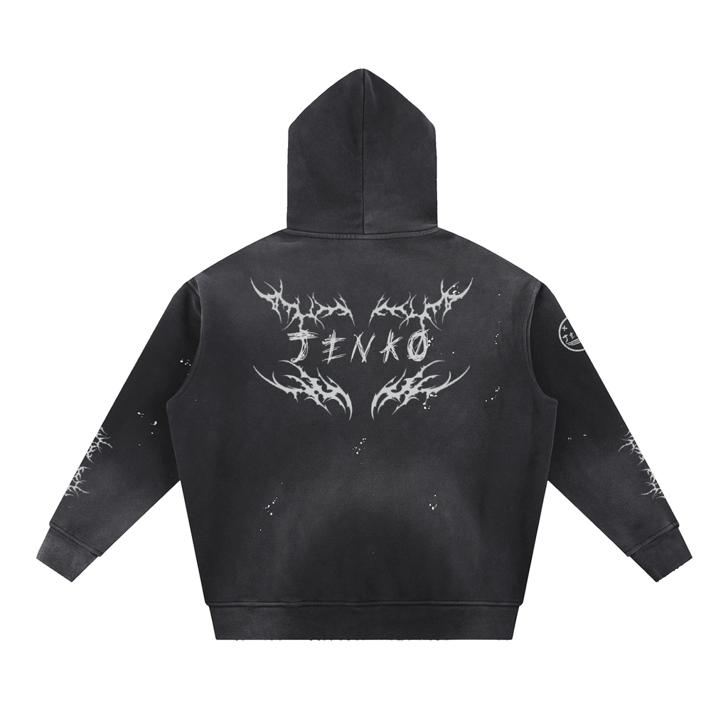 Vintage Washed Frayed Fleece Hoodie